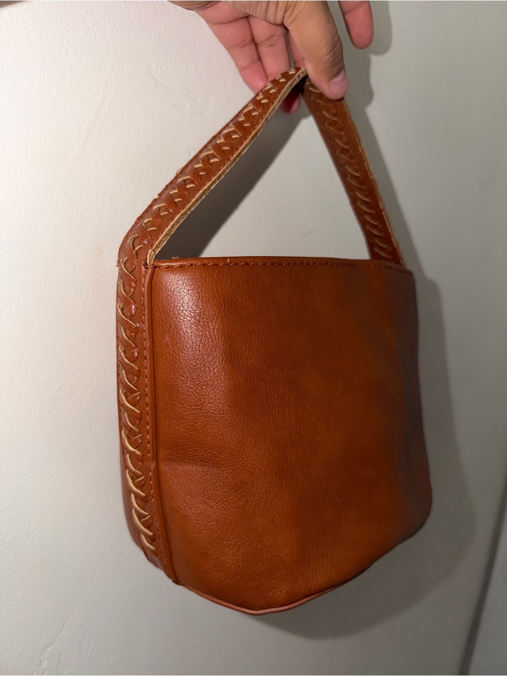 Free People Cognac Brown Woven-Trim hand Bag